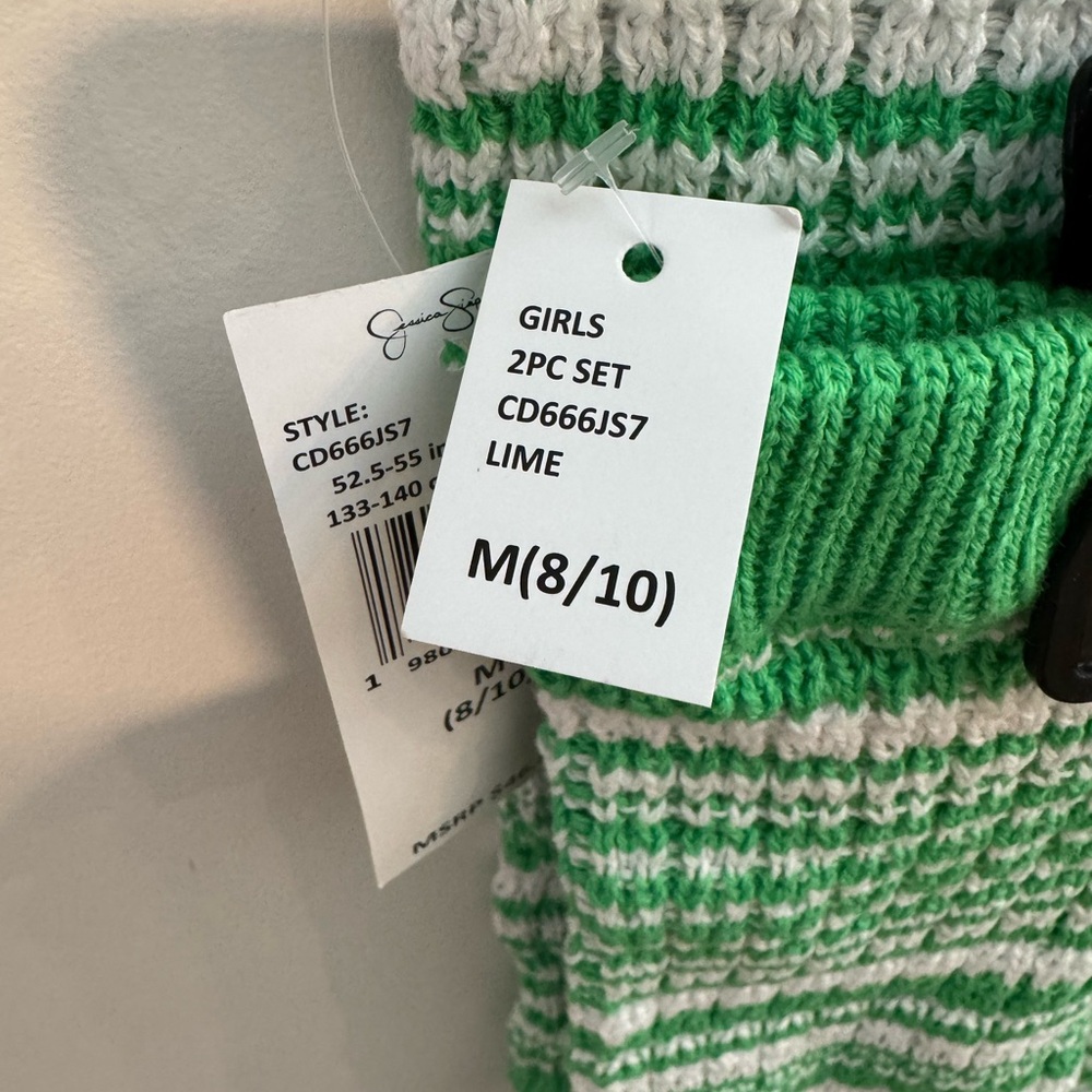 Jessica Simpson Green and White Striped Kids Knit Set, Sz M (8-10), NWT - Picture 6 of 10